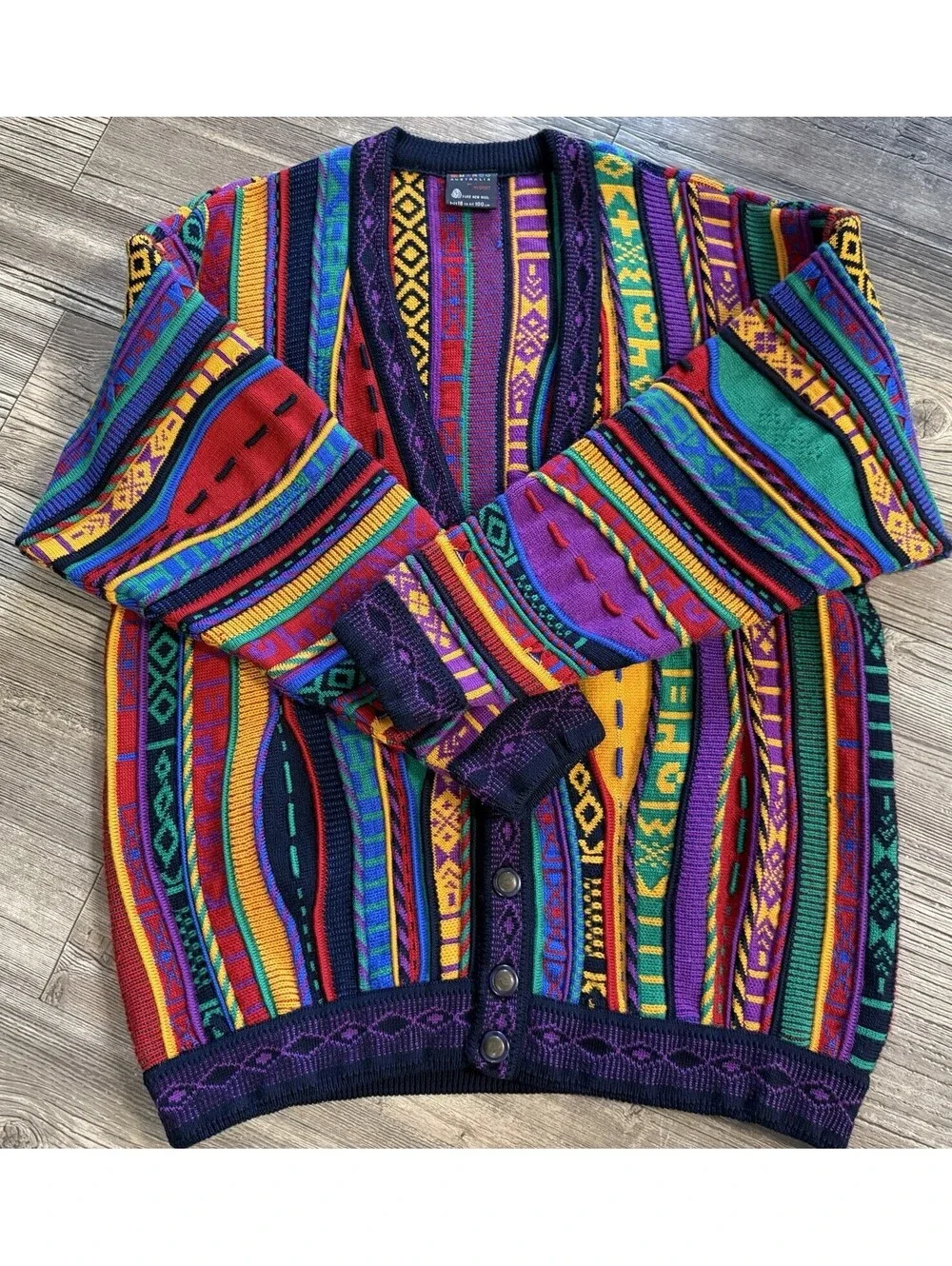 vintage Emaroo Australia 3D rainbow cardigan COOGI style Aztec Pattern Sz XL